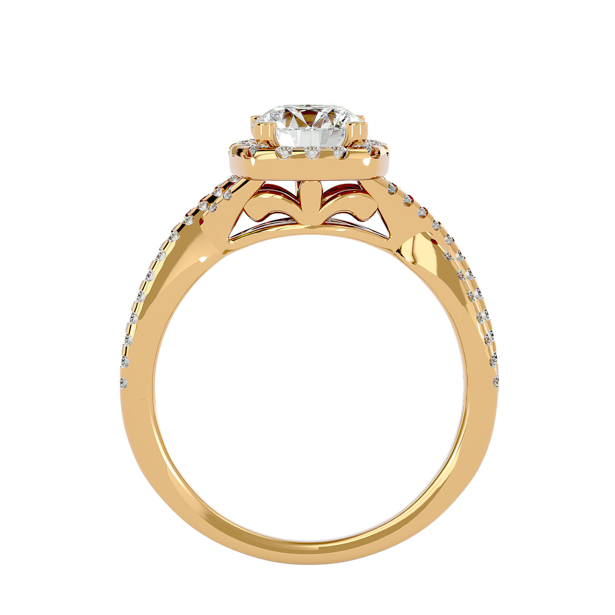 Round Halo solitaire wedding engagement ring with 360 view 3D print model_5