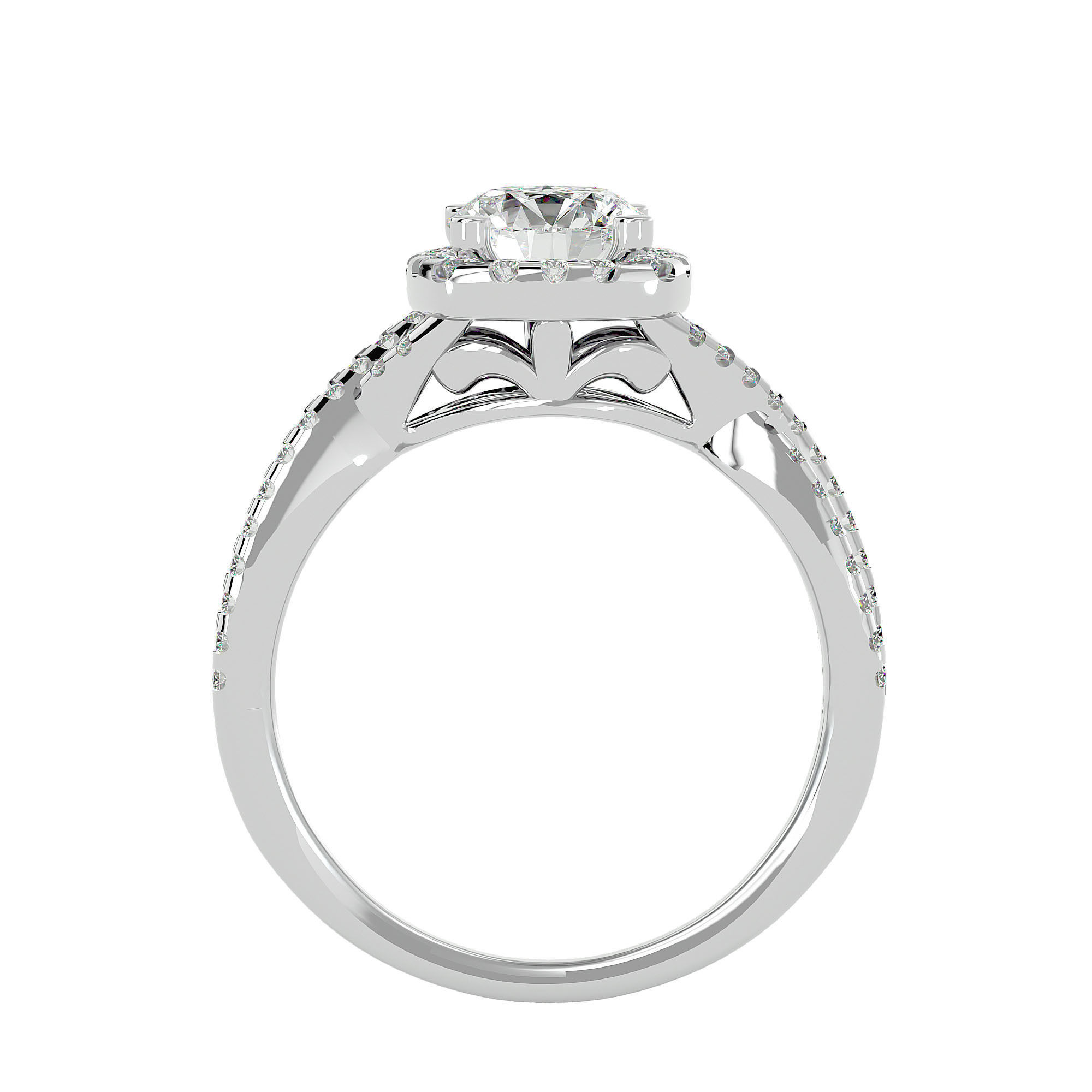 Round Halo solitaire wedding engagement ring with 360 view 3D print model_4