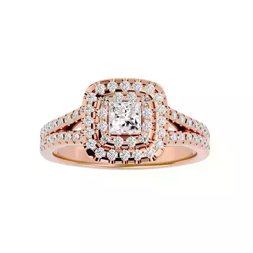 Princess Halo solitaire wedding engagement ring with 360 view