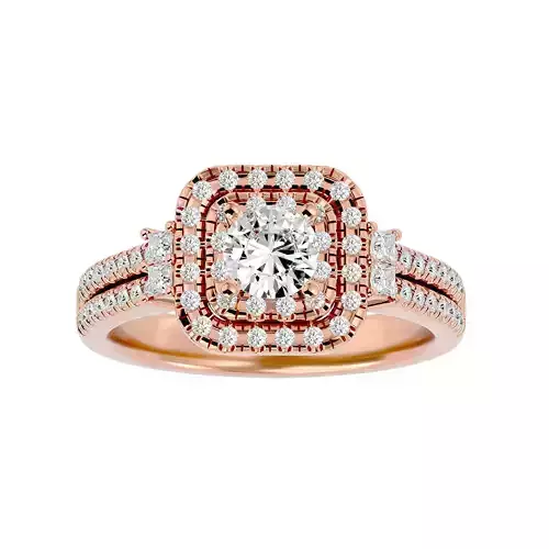 Round Halo solitaire wedding engagement ring with 360 view