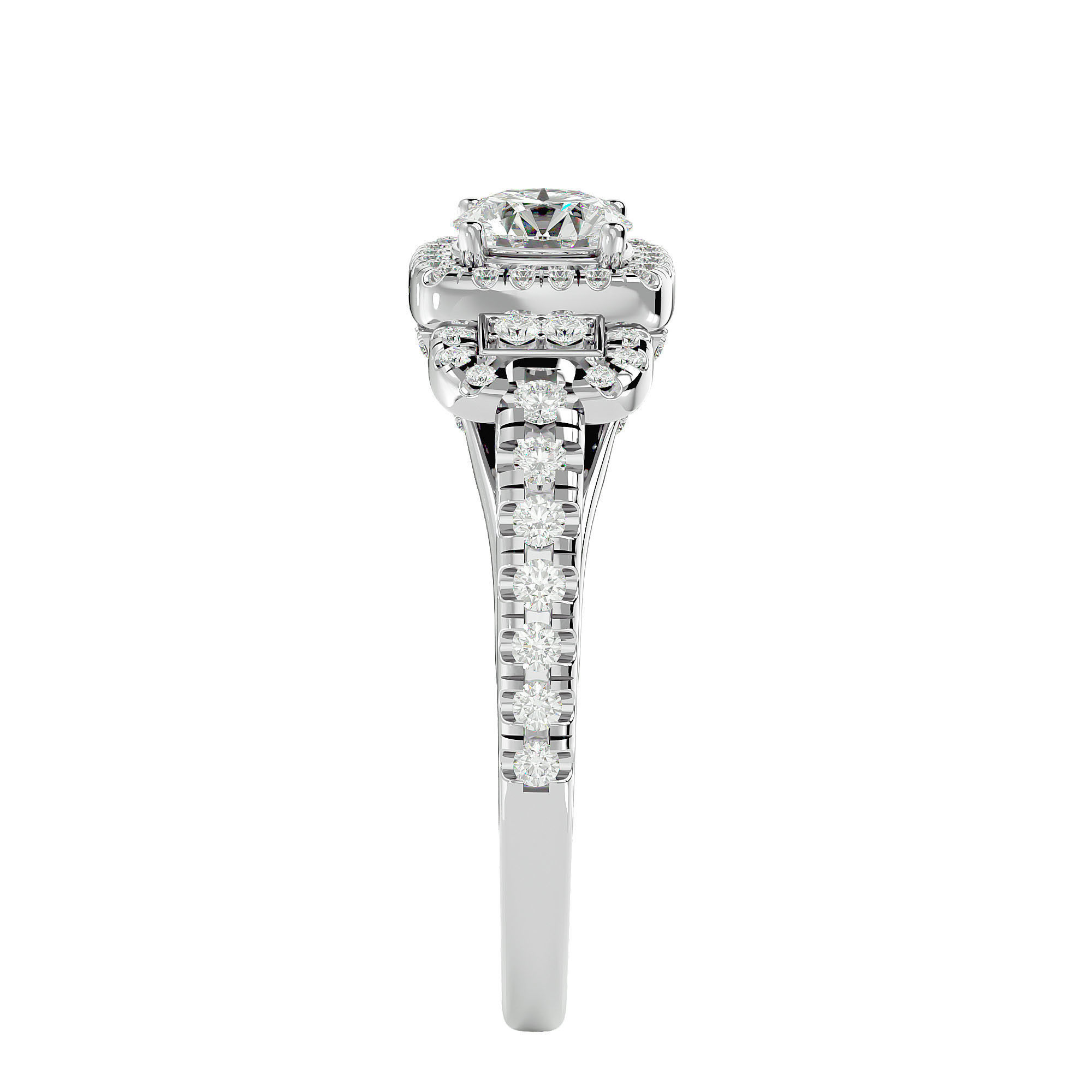 Round Halo solitaire wedding engagement ring with 360 view 3D print model_9