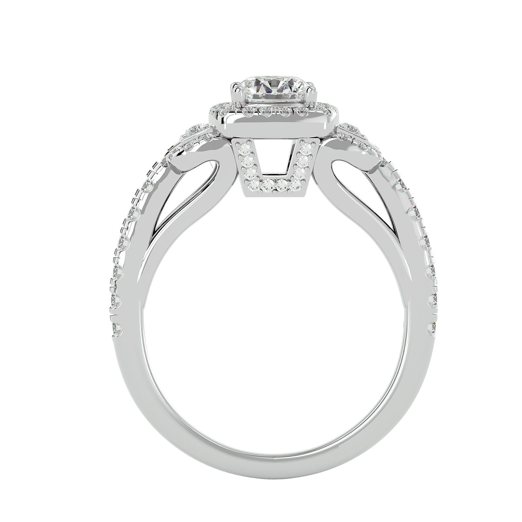 Round Halo solitaire wedding engagement ring with 360 view 3D print model_4