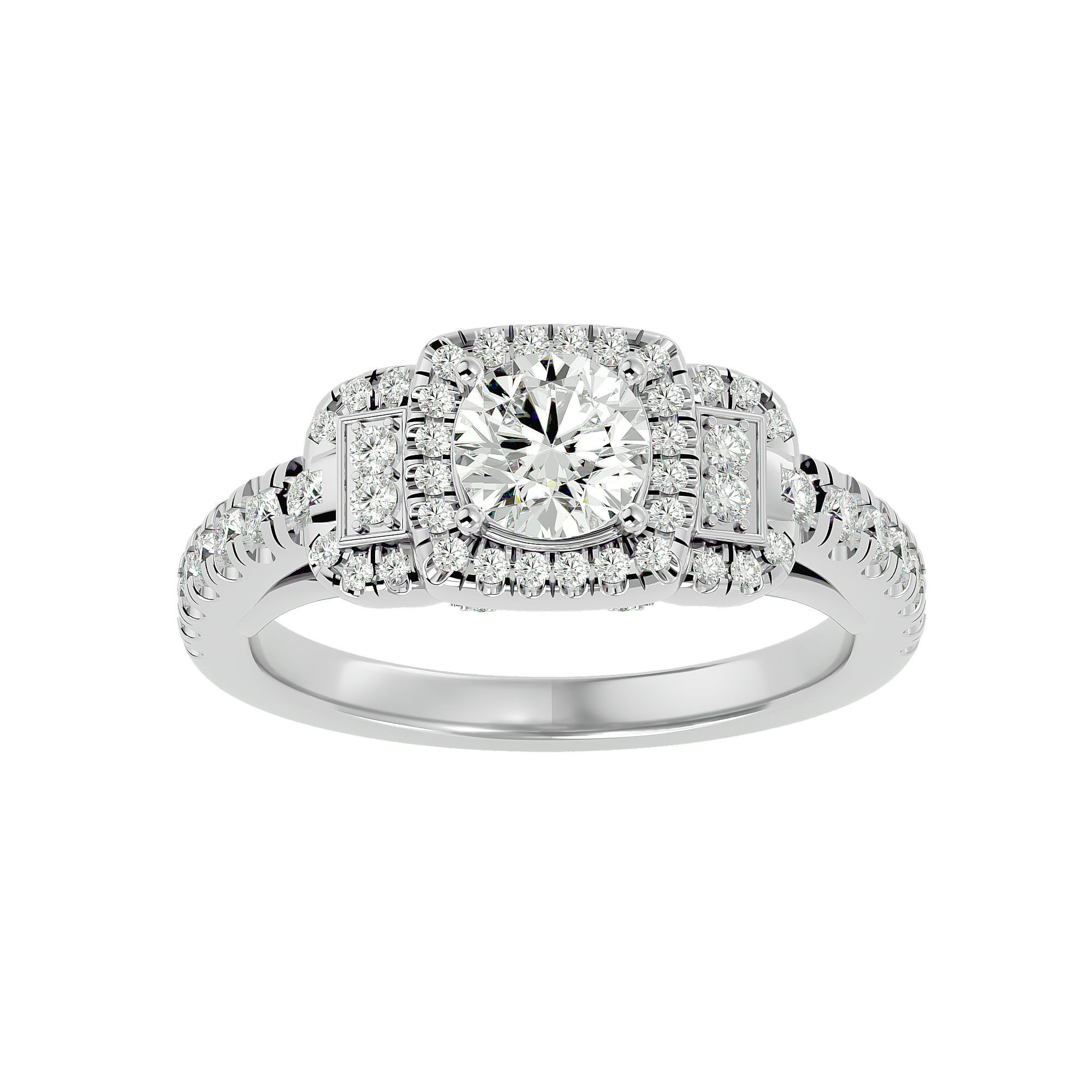 Round Halo solitaire wedding engagement ring with 360 view 3D print model_2