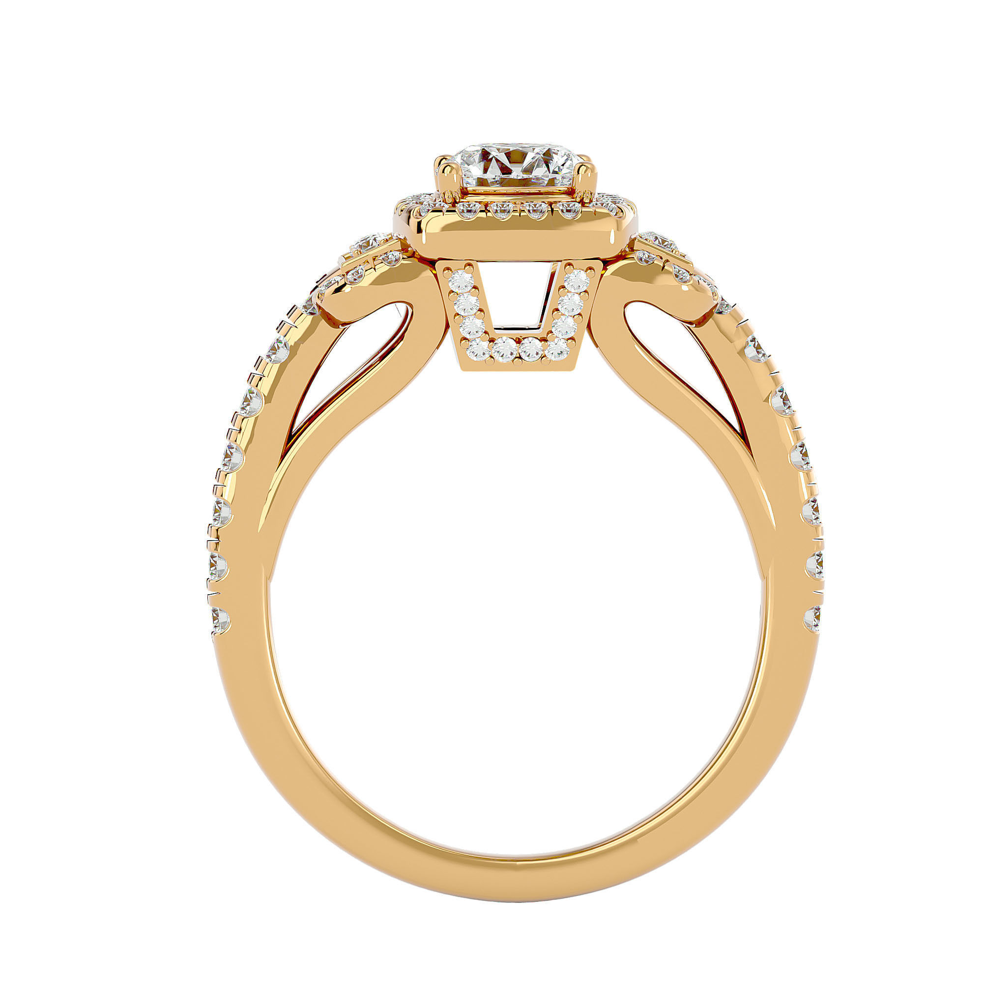 Round Halo solitaire wedding engagement ring with 360 view 3D print model_5