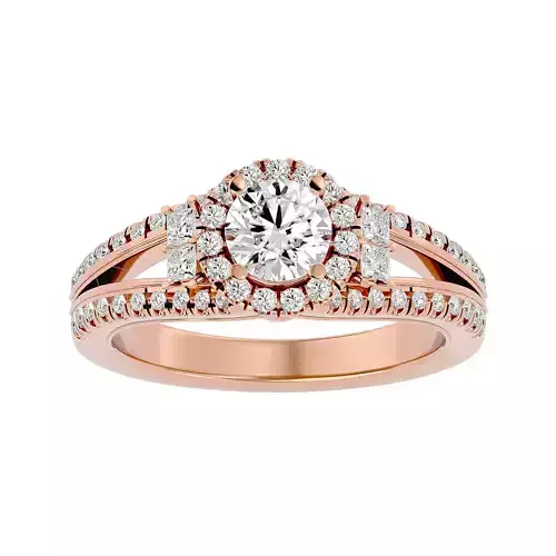 Round Halo solitaire wedding engagement ring with 360 view