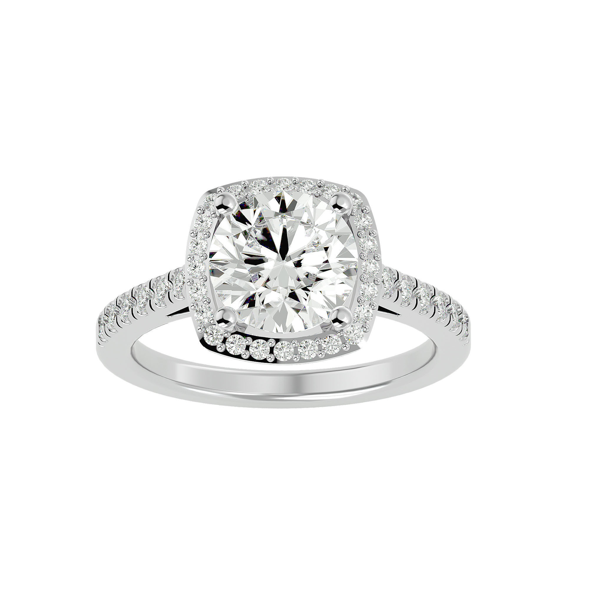 Round Halo solitaire wedding engagement ring with 360 view 3D print model_2