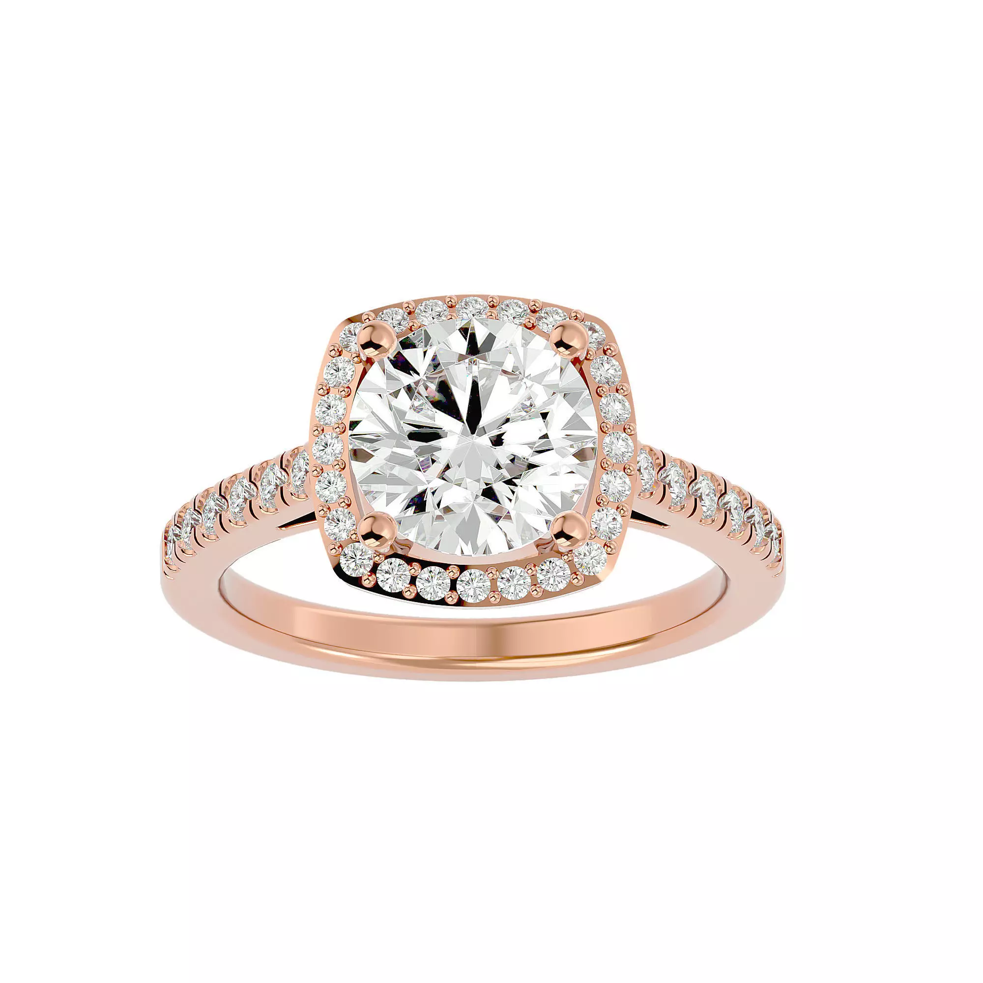 Round Halo solitaire wedding engagement ring with 360 view 3D print model_0