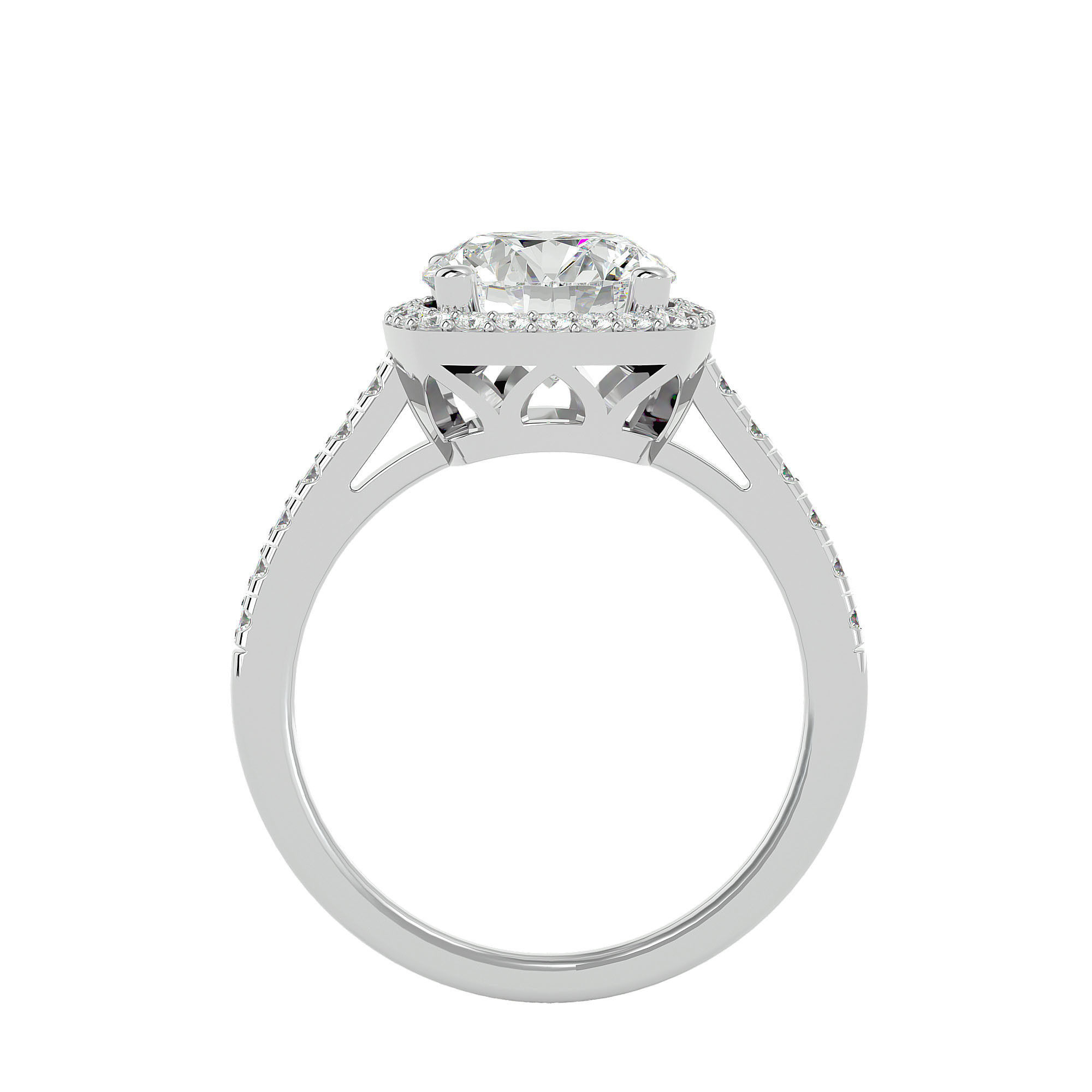Round Halo solitaire wedding engagement ring with 360 view 3D print model_3