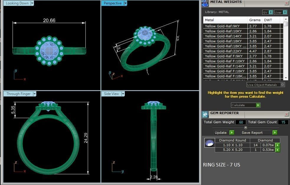 Round Halo solitaire wedding engagement ring with 360 view 3D print model_3