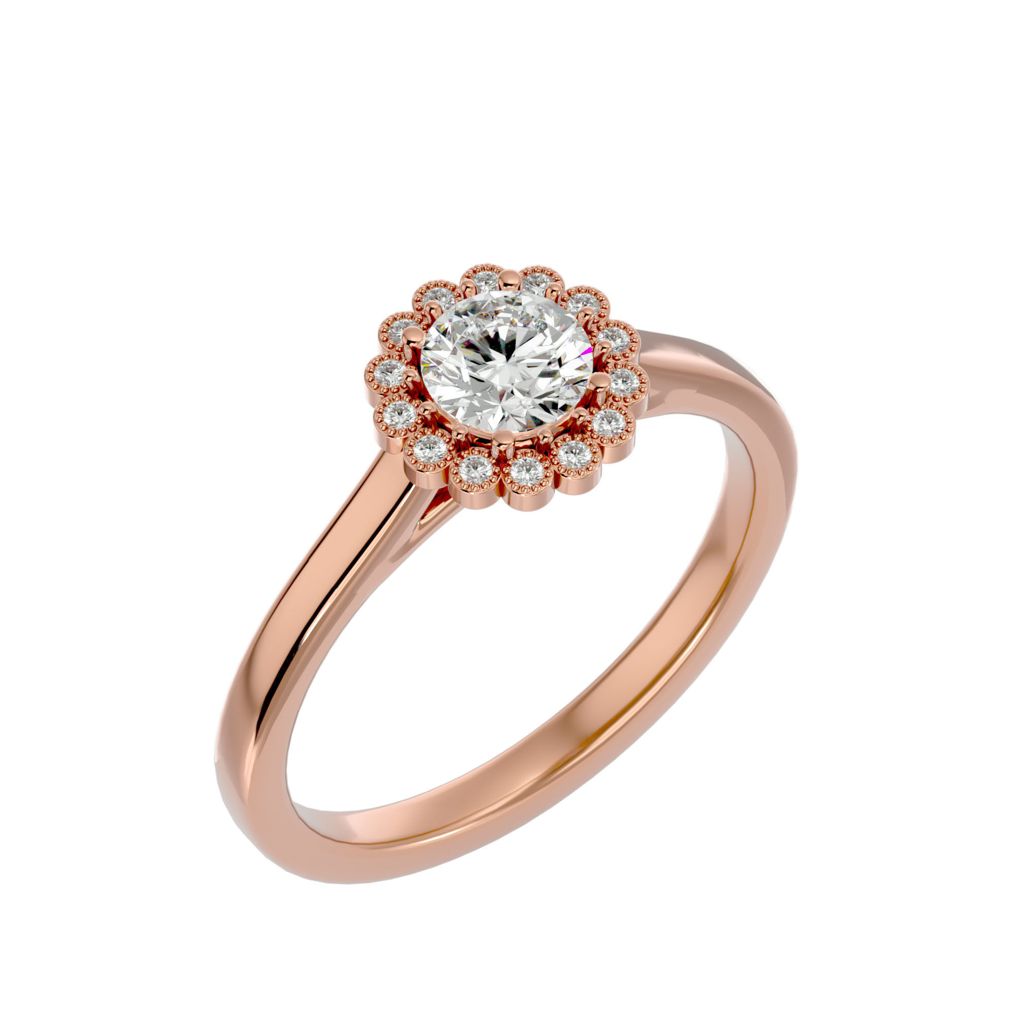 Round Halo solitaire wedding engagement ring with 360 view 3D print model_13