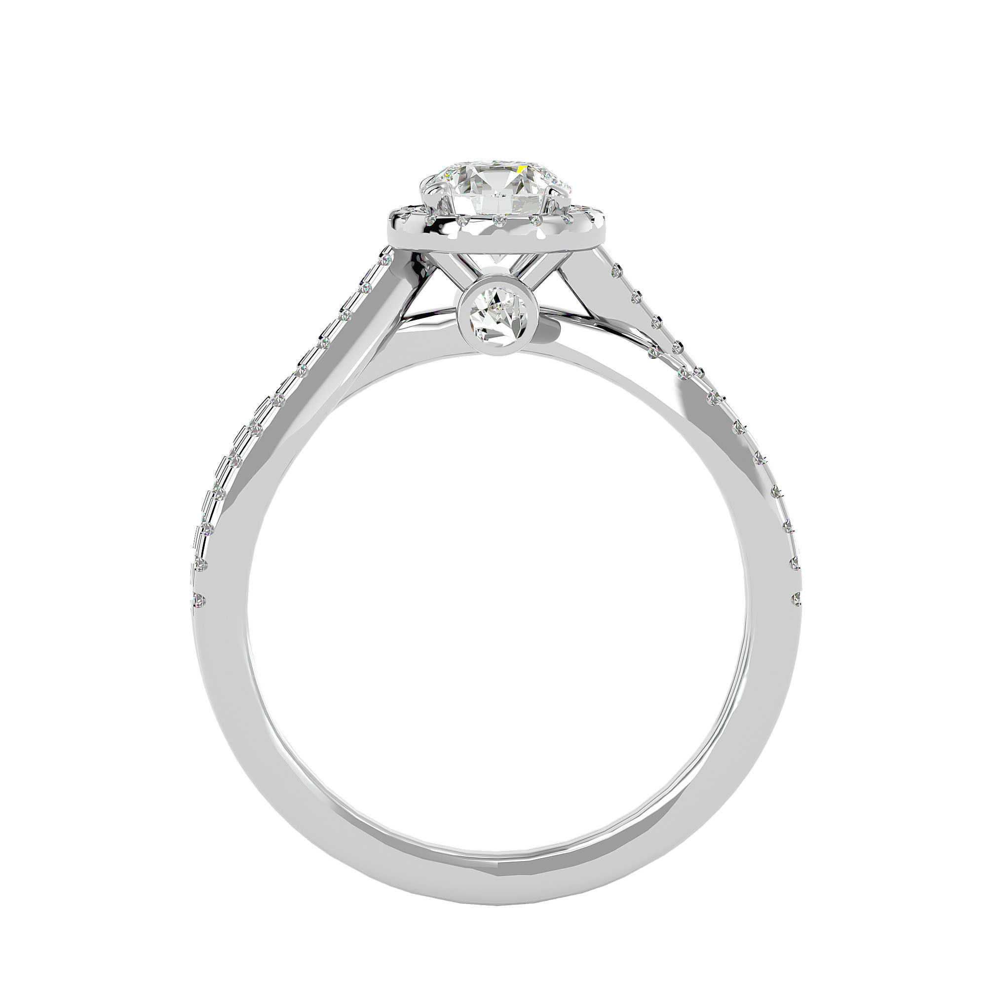 Round Halo solitaire wedding engagement ring with 360 view 3D print model_4