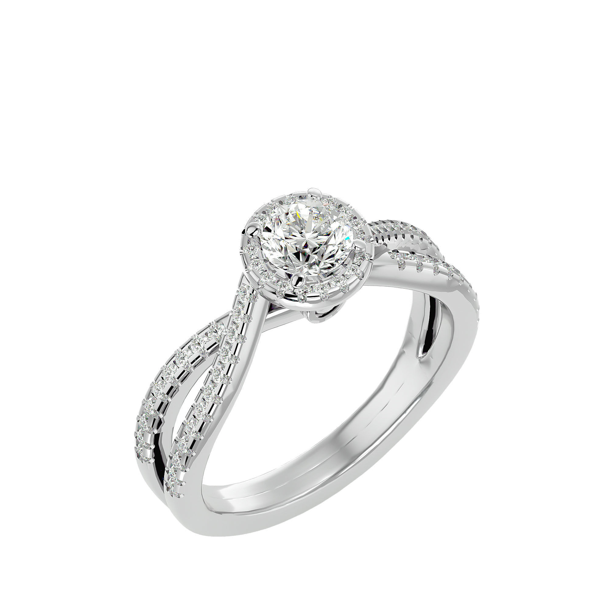 Round Halo solitaire wedding engagement ring with 360 view 3D print model_10