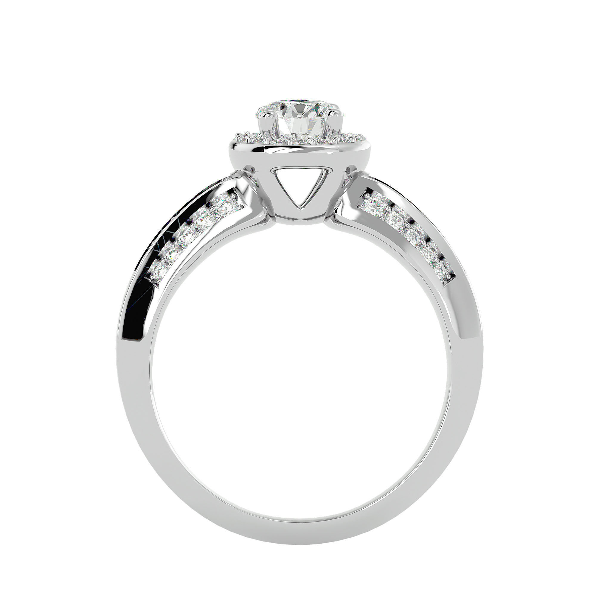 Round Halo solitaire wedding engagement ring with 360 view 3D print model_4