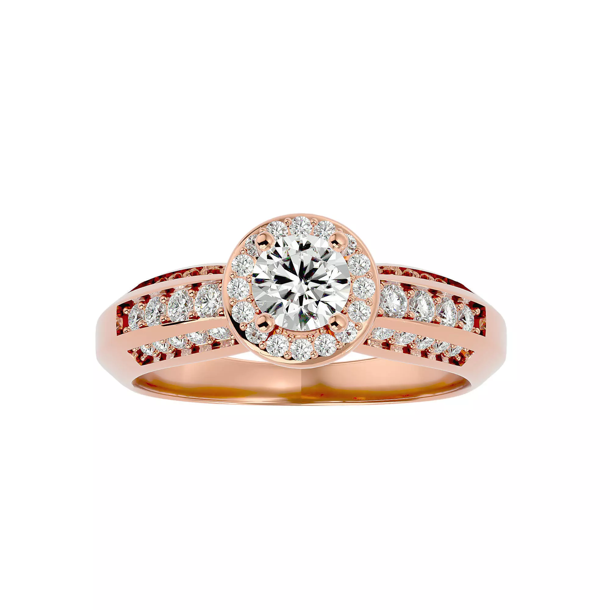 Round Halo solitaire wedding engagement ring with 360 view 3D print model_0