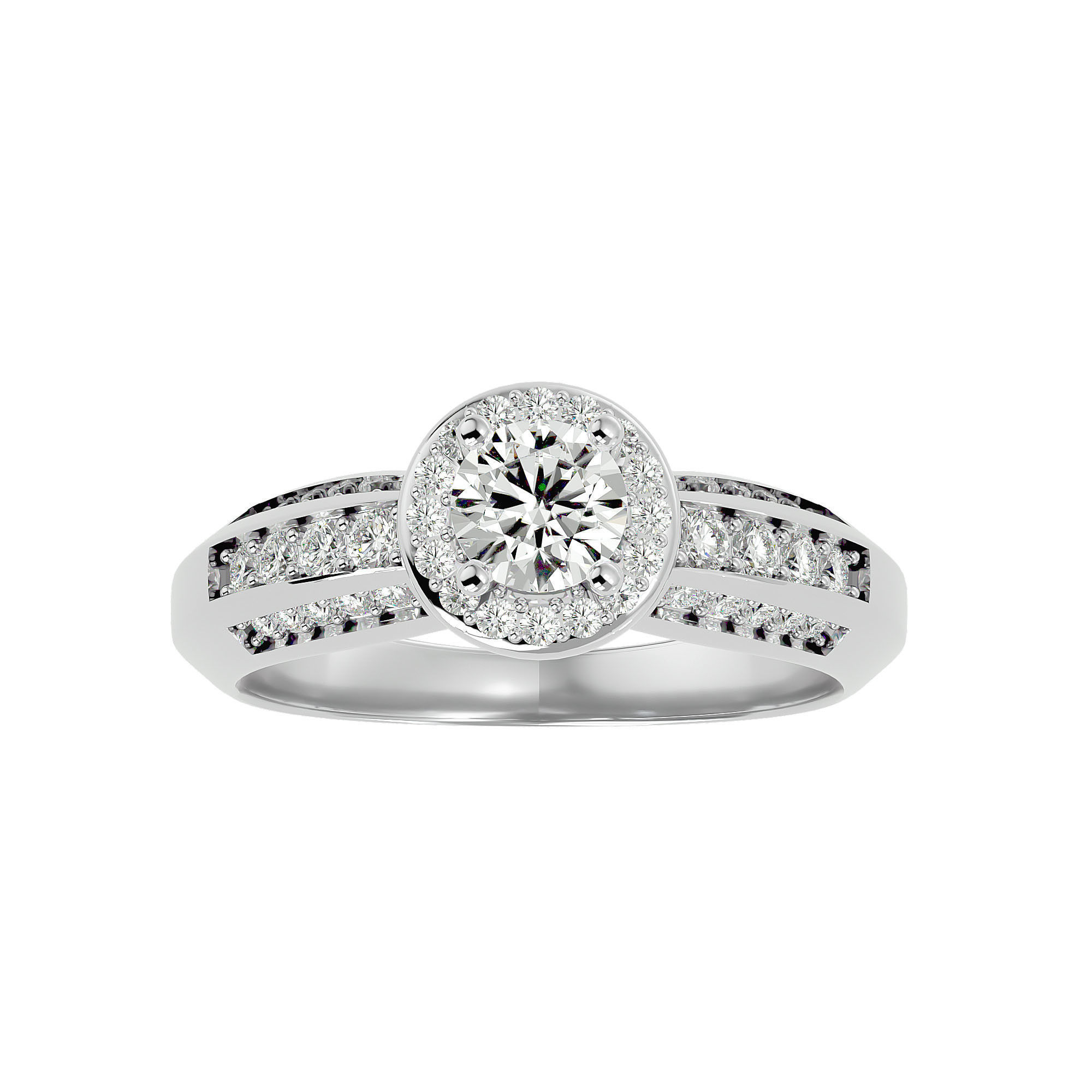 Round Halo solitaire wedding engagement ring with 360 view 3D print model_3