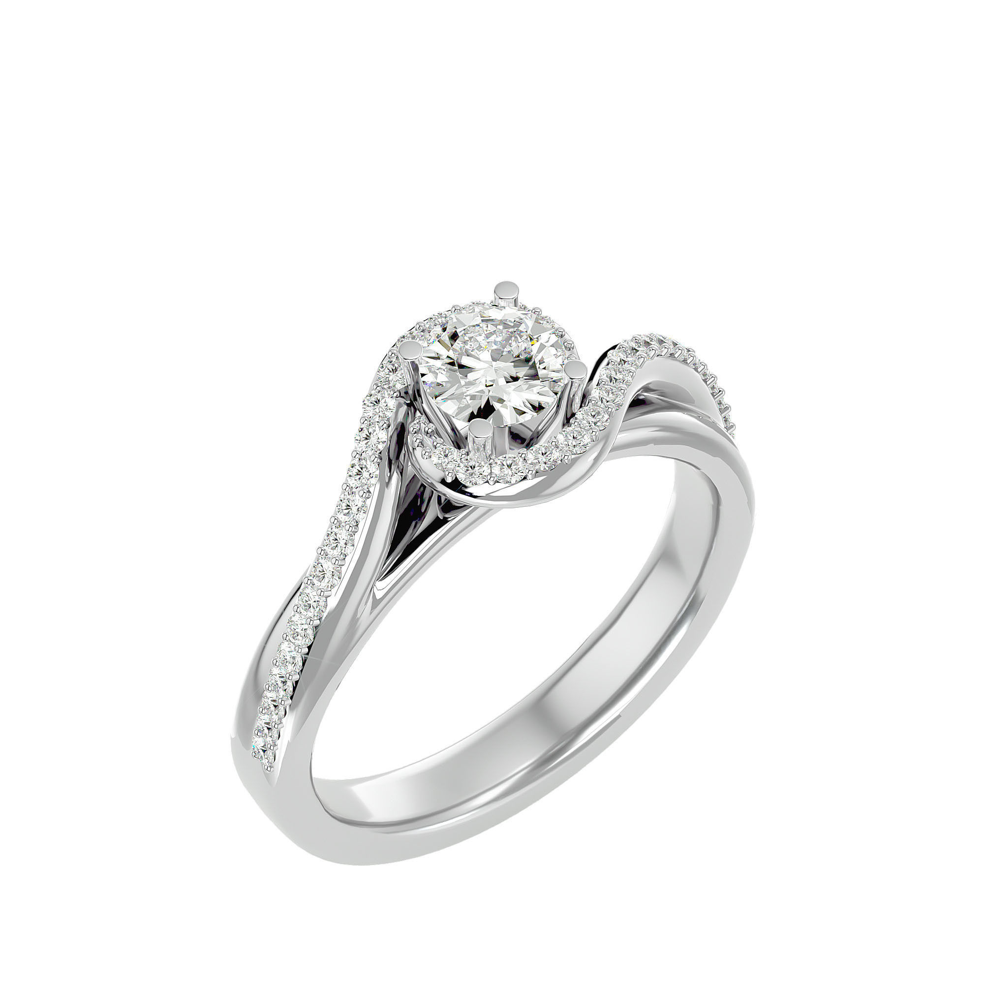Round Halo solitaire wedding engagement ring with 360 view 3D print model_10