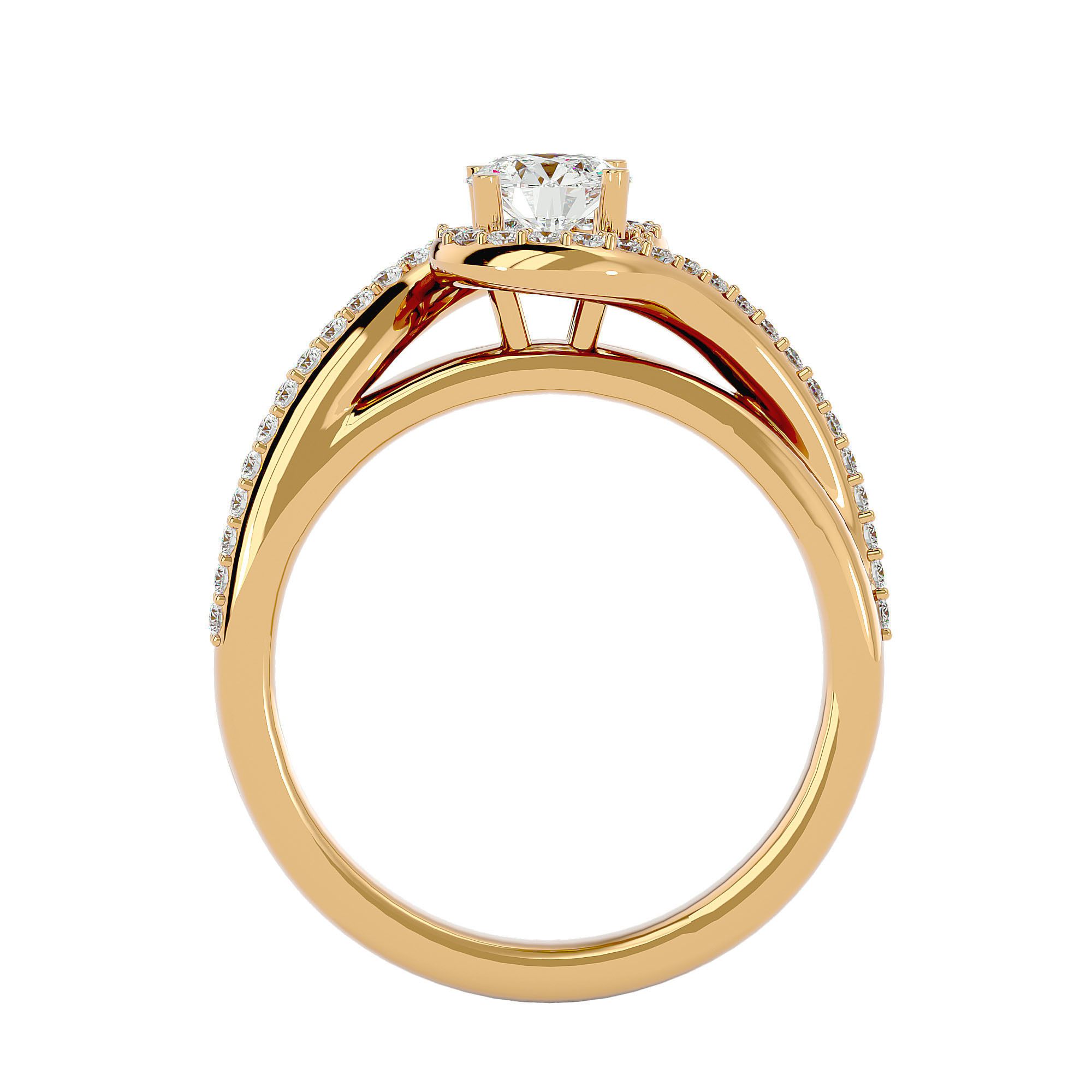 Round Halo solitaire wedding engagement ring with 360 view 3D print model_5