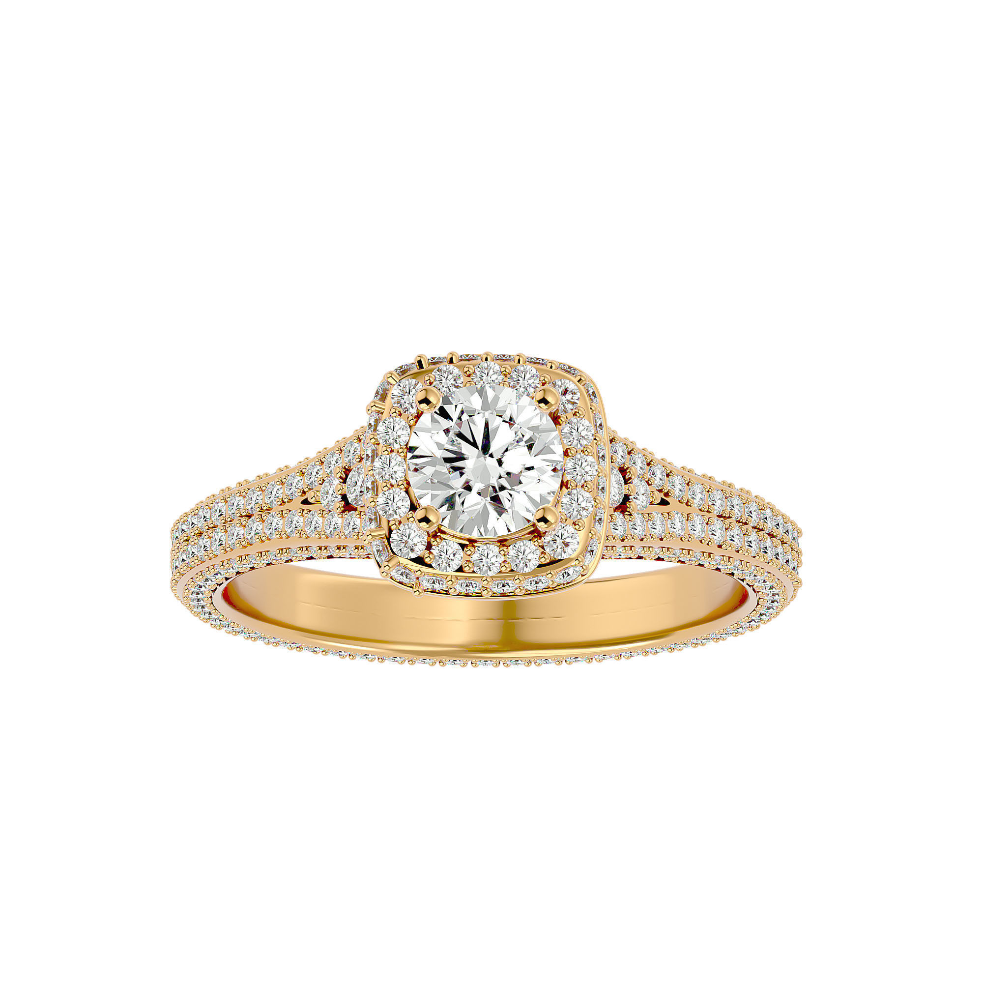 Round Halo solitaire wedding engagement ring with 360 view 3D print model_2