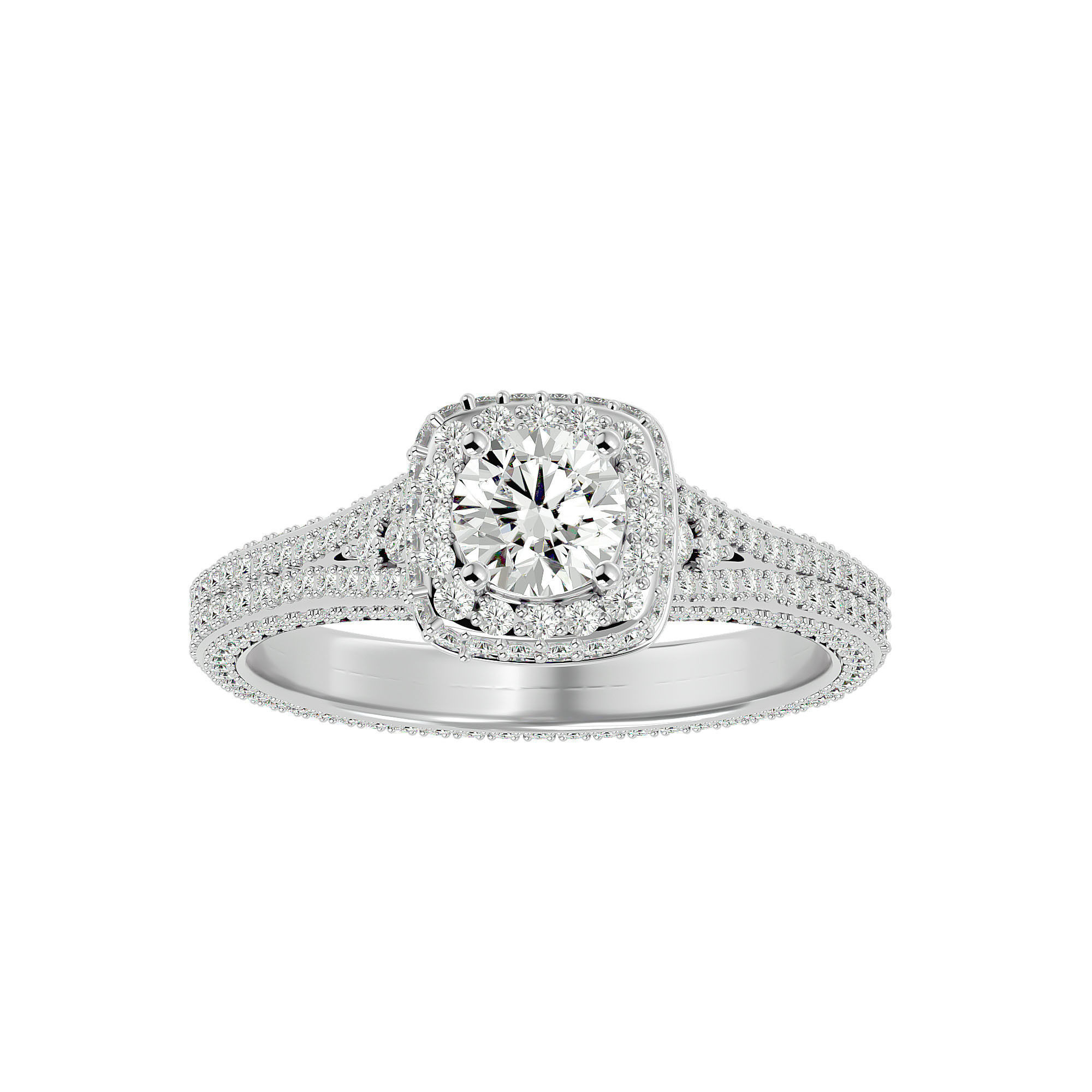 Round Halo solitaire wedding engagement ring with 360 view 3D print model_3