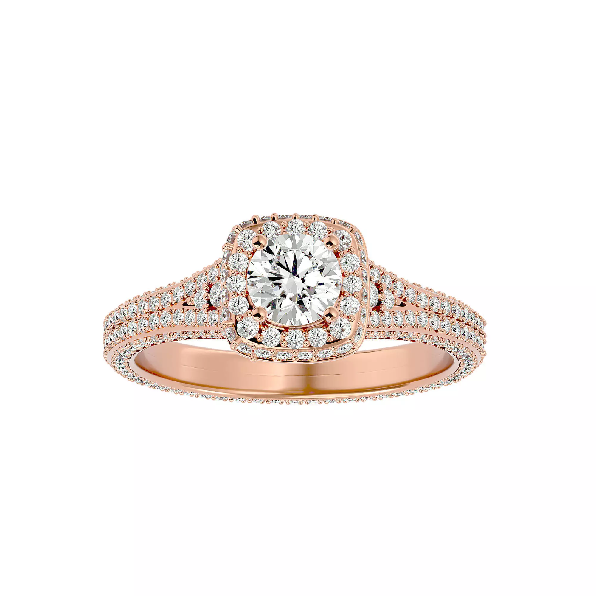 Round Halo solitaire wedding engagement ring with 360 view 3D print model_0