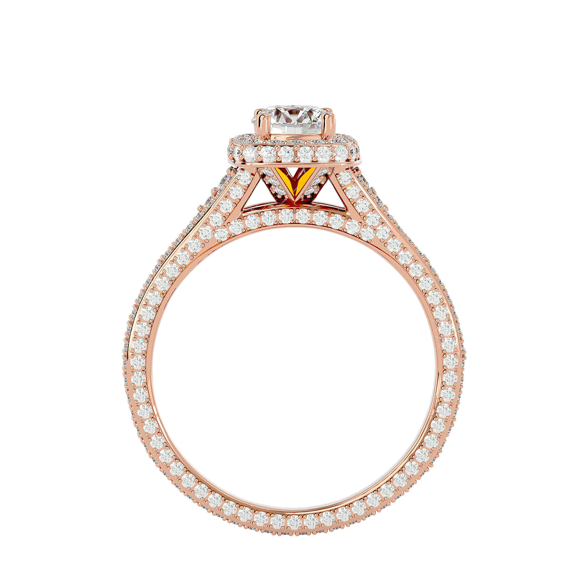 Round Halo solitaire wedding engagement ring with 360 view 3D print model_7