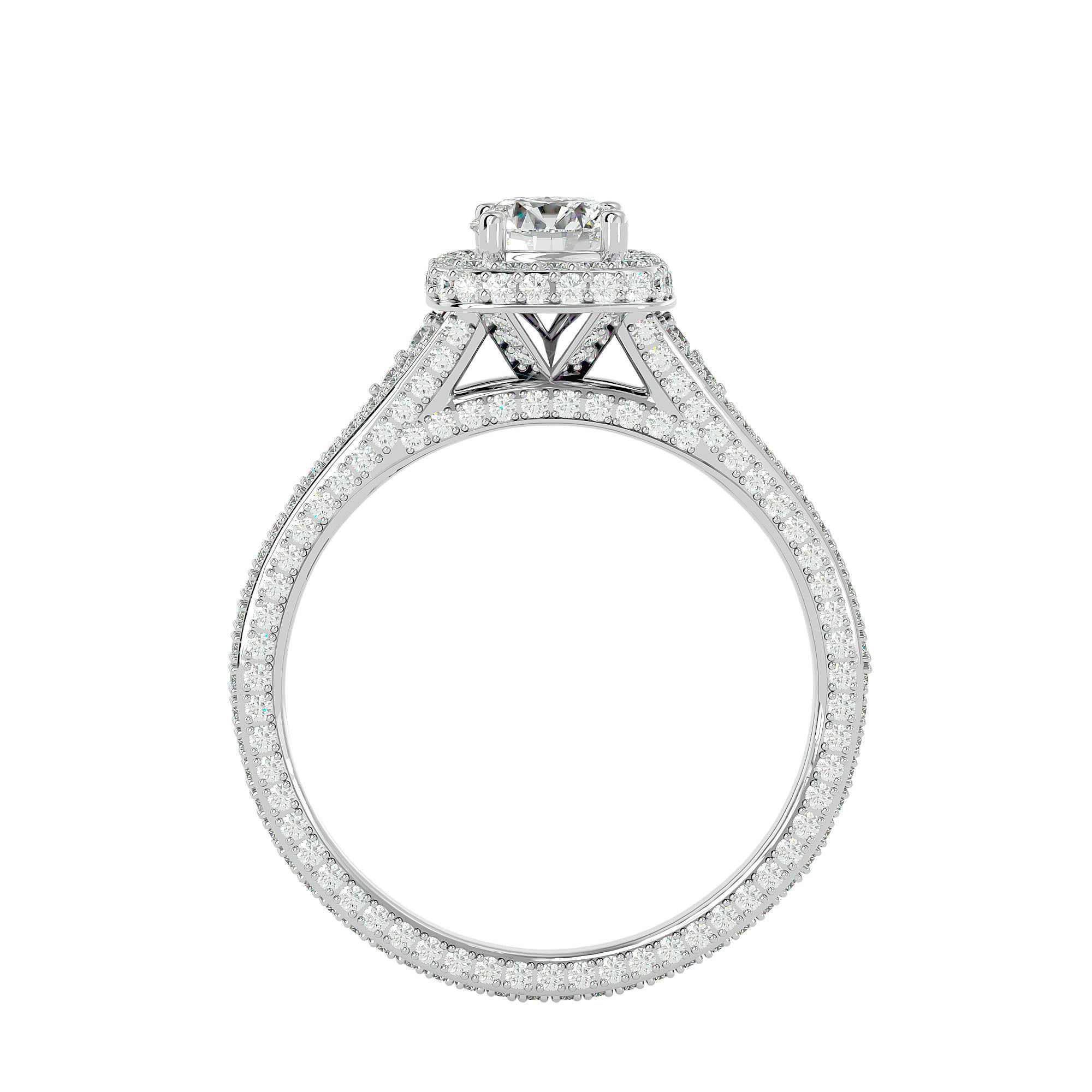 Round Halo solitaire wedding engagement ring with 360 view 3D print model_5