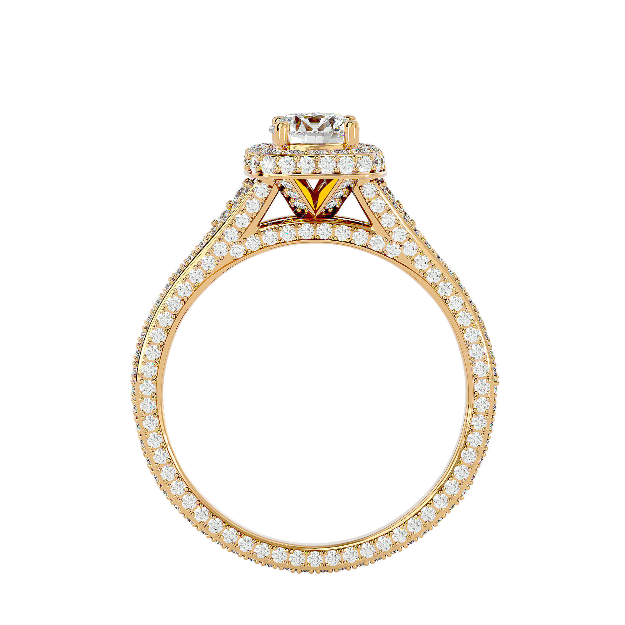 Round Halo solitaire wedding engagement ring with 360 view 3D print model_6