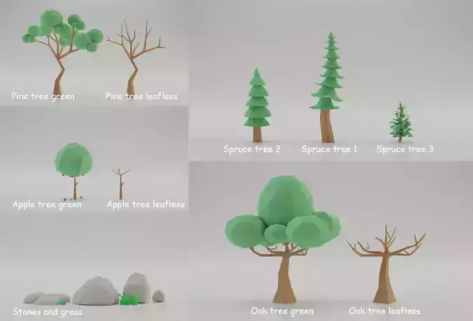 Lowpoly trees pack Unity VR AR ready 