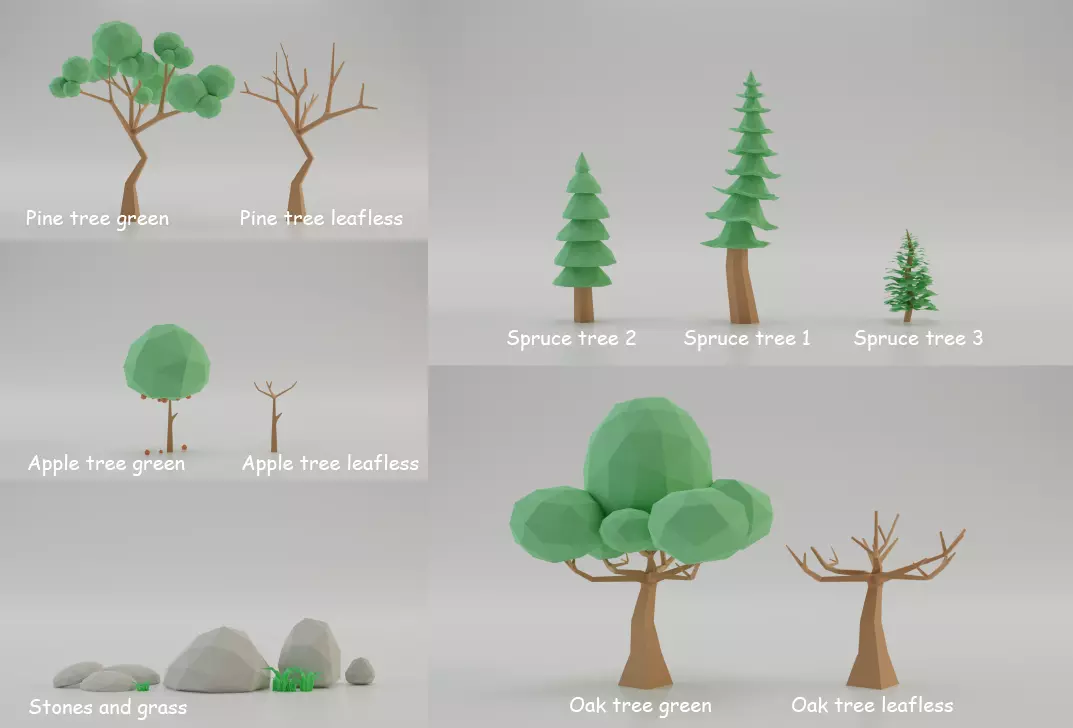 3D model Lowpoly trees pack Unity VR AR ready VR / AR / low-poly | CGTrader