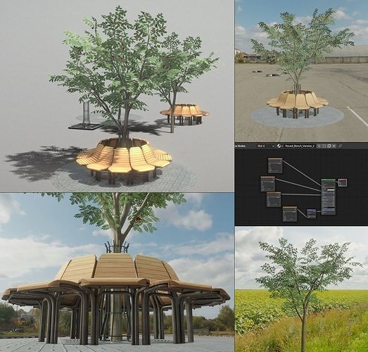 Round Bench with Citytree Version 2 Low-poly 3D model
