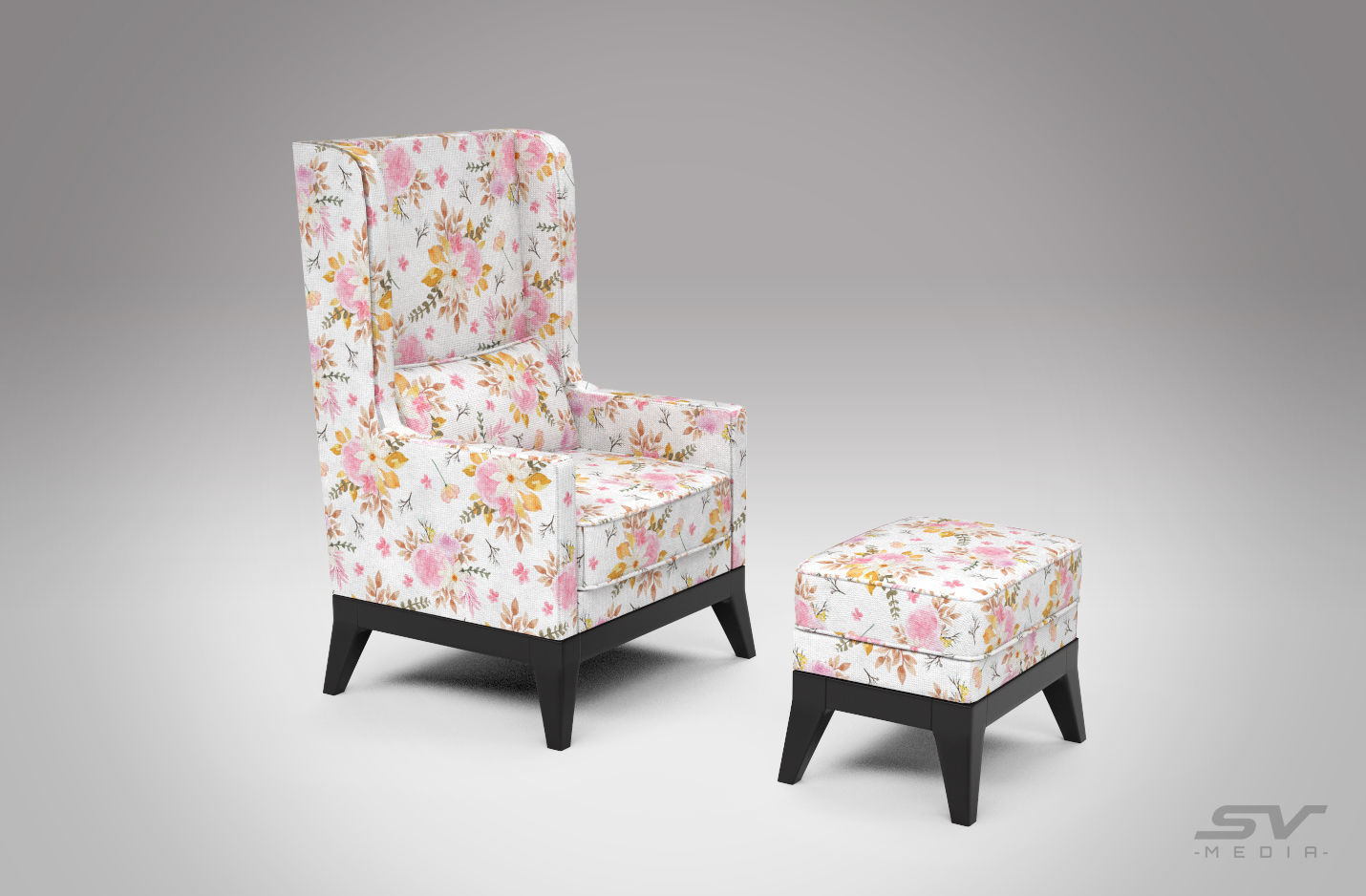 Wing Back Chair Low-poly 3D model_2