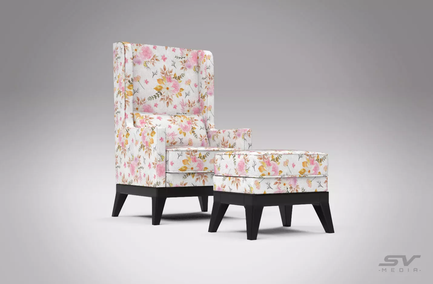 Wing Back Chair Low-poly 3D model_0