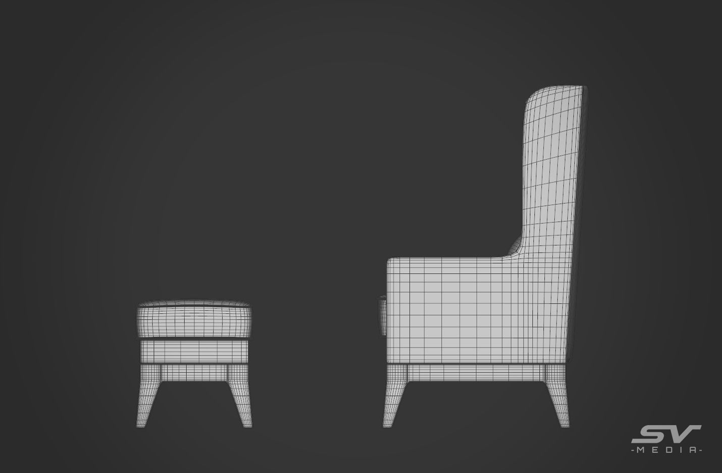 Wing Back Chair Low-poly 3D model_16