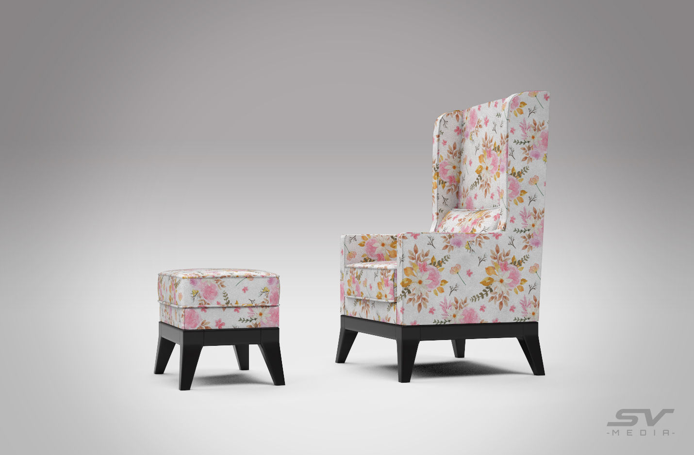 Wing Back Chair Low-poly 3D model_4