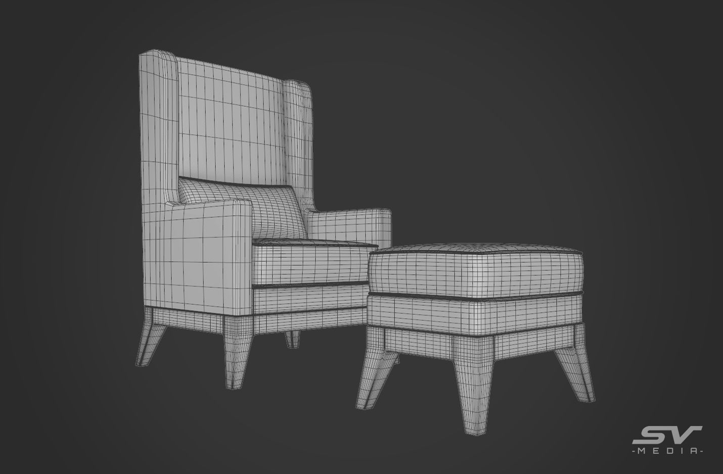 Wing Back Chair Low-poly 3D model_13