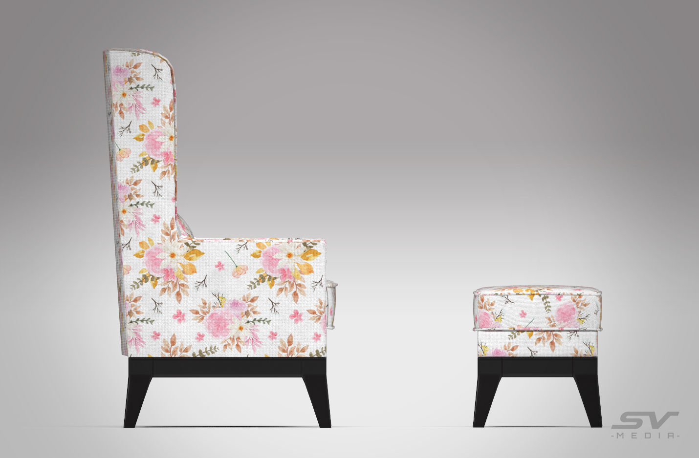 Wing Back Chair Low-poly 3D model_8