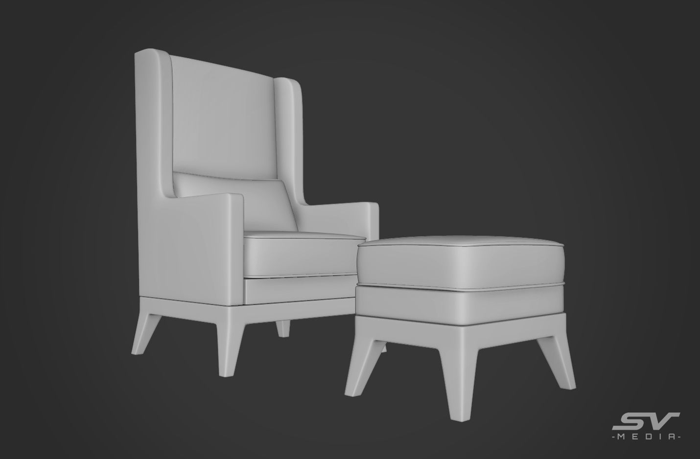 Wing Back Chair Low-poly 3D model_10