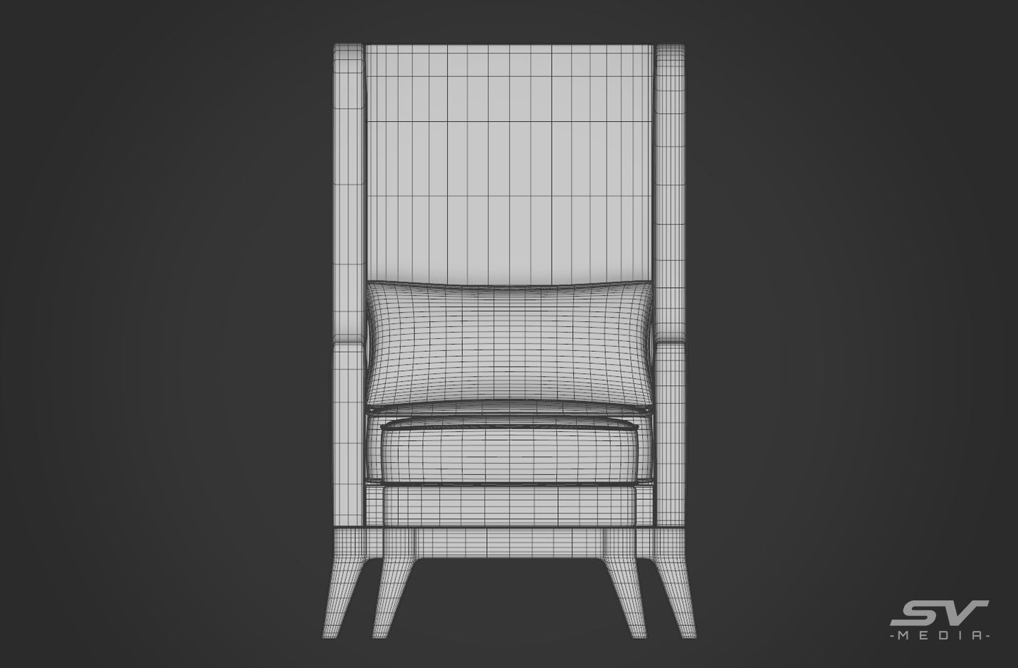 Wing Back Chair Low-poly 3D model_15