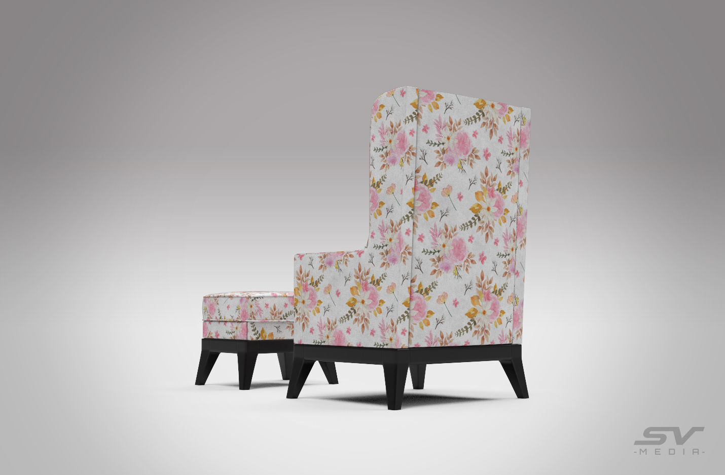 Wing Back Chair Low-poly 3D model_5