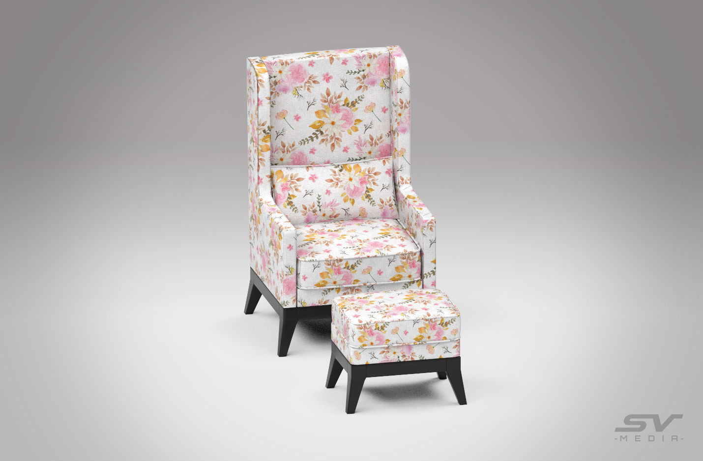 Wing Back Chair Low-poly 3D model_9