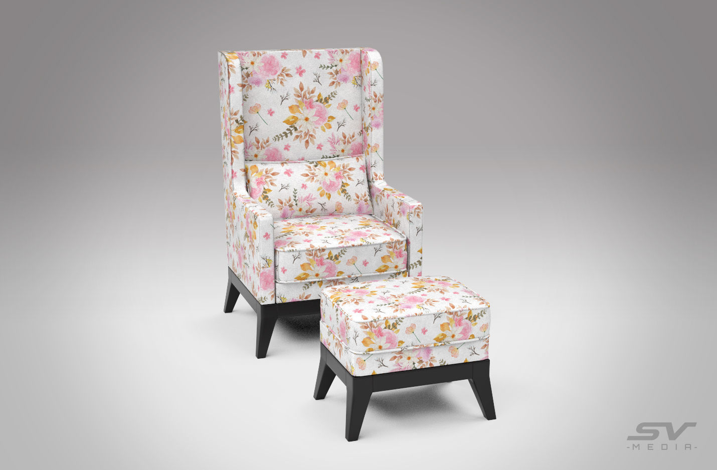 Wing Back Chair Low-poly 3D model_3