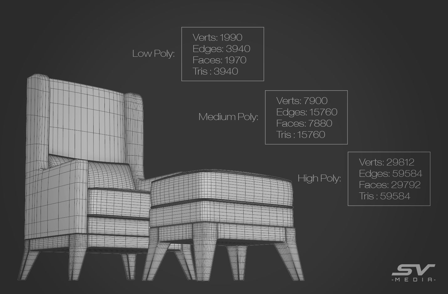 Wing Back Chair Low-poly 3D model_18