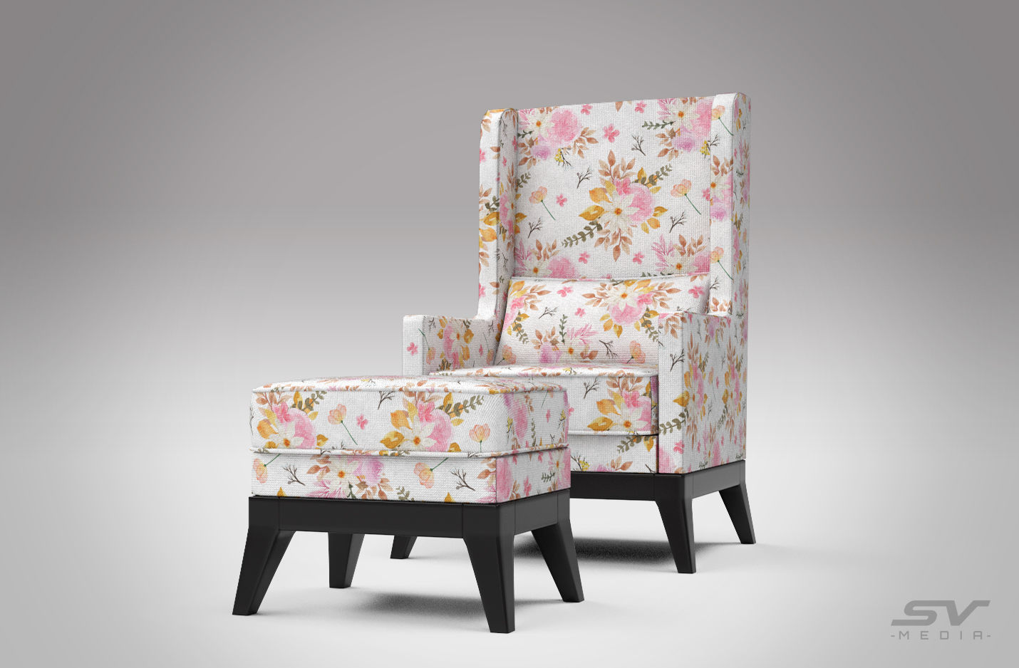 Wing Back Chair Low-poly 3D model_1