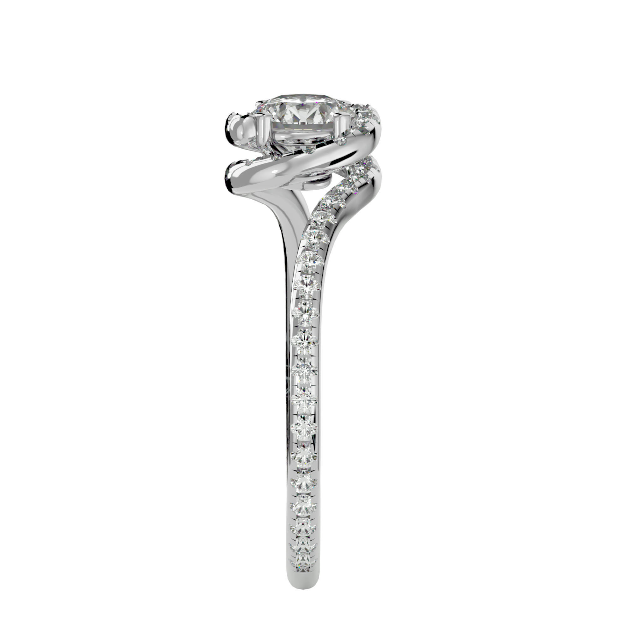 Round Halo solitaire wedding engagement ring with 360 view 3D print model_9