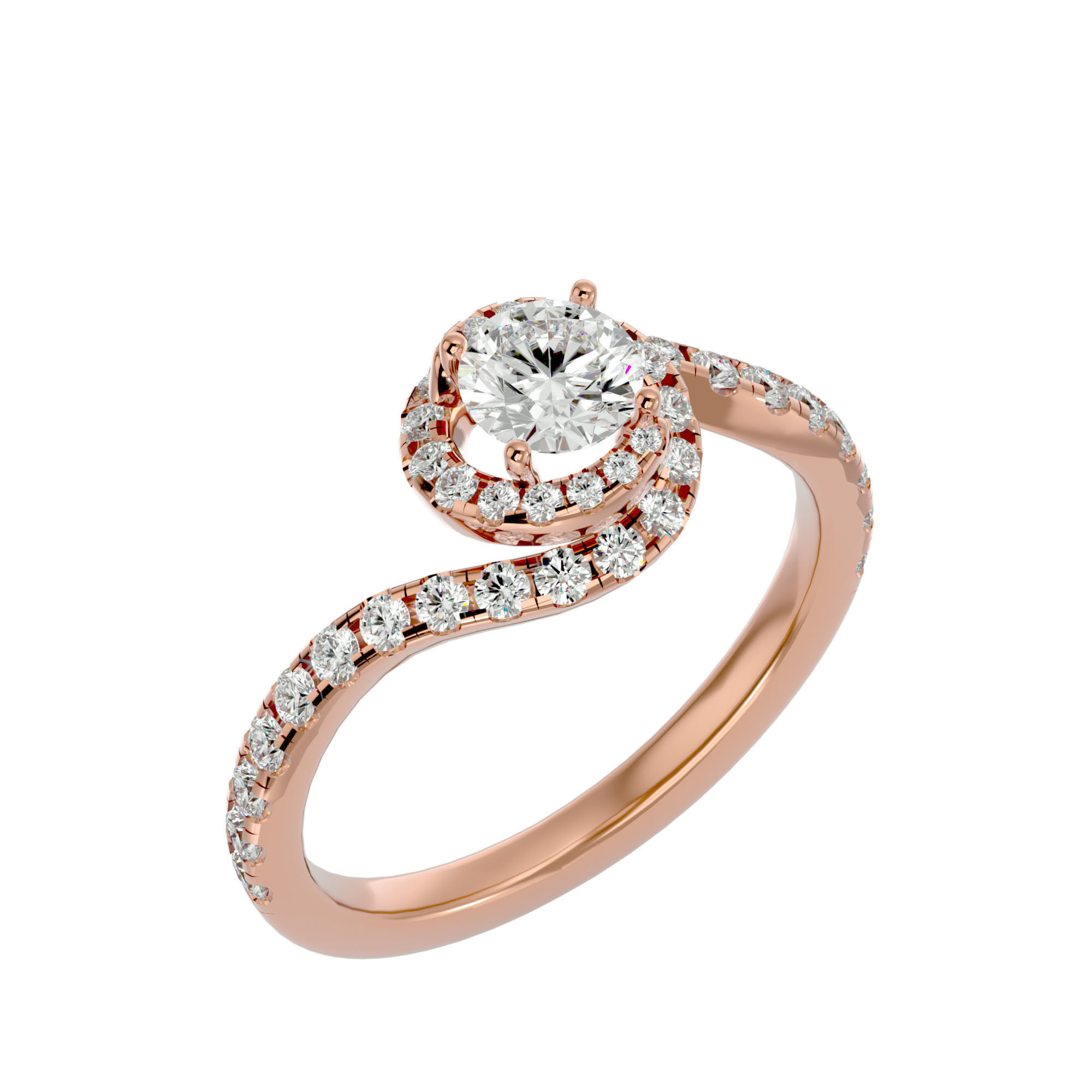 Round Halo solitaire wedding engagement ring with 360 view 3D print model_12