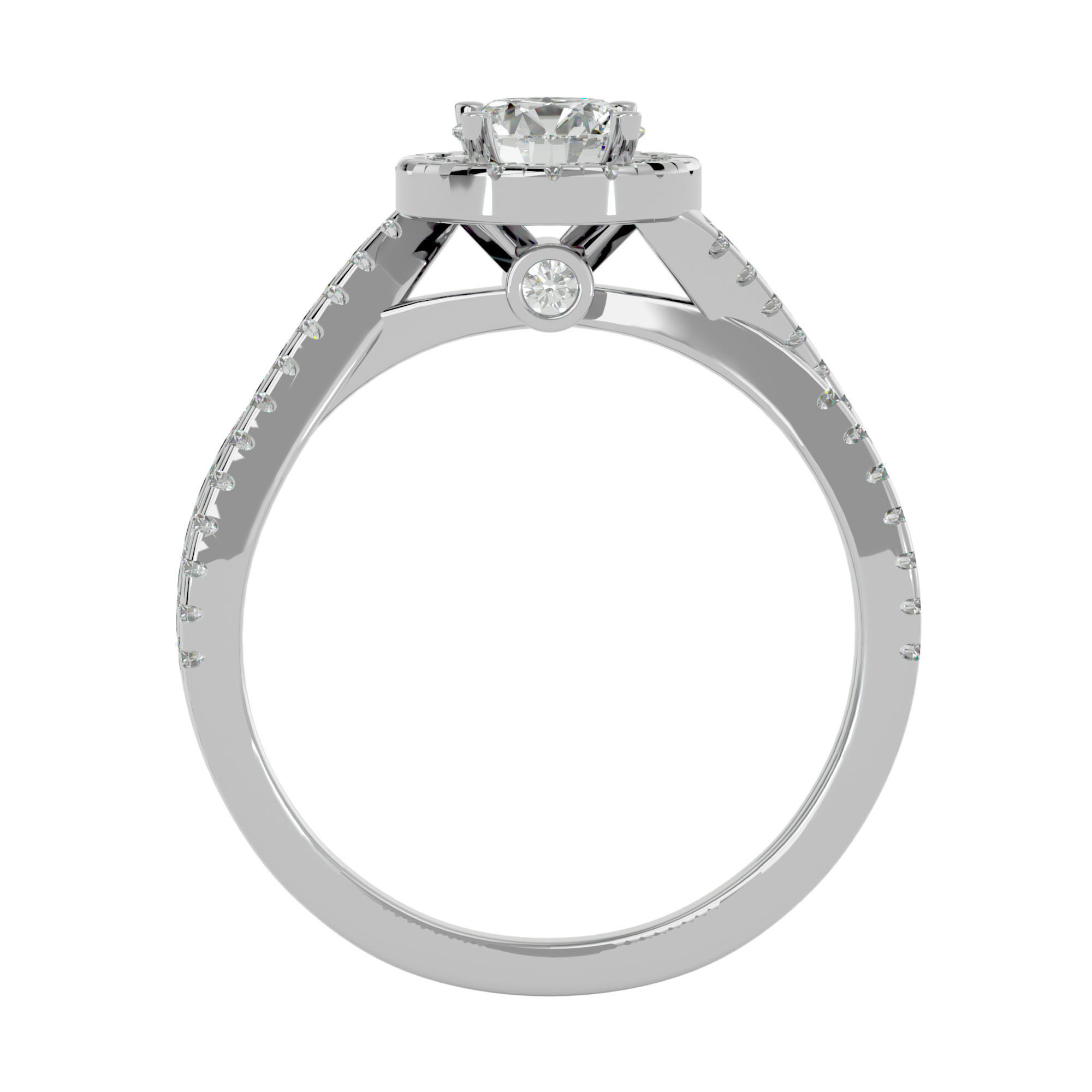Round Halo solitaire wedding engagement ring with 360 view 3D print model_5