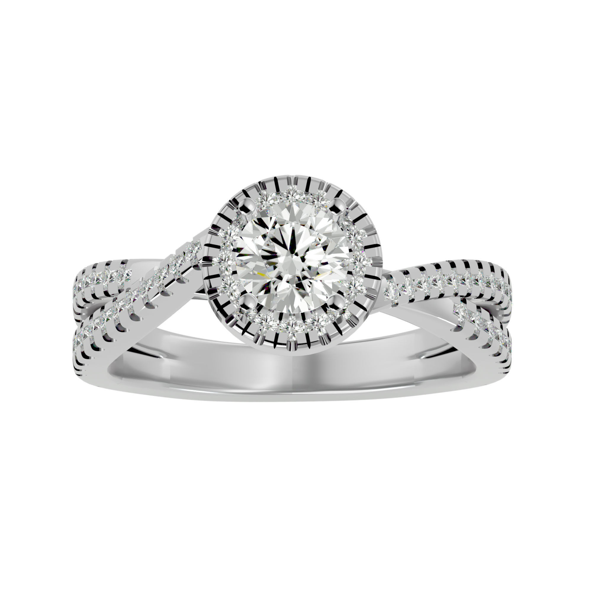 Round Halo solitaire wedding engagement ring with 360 view 3D print model_3