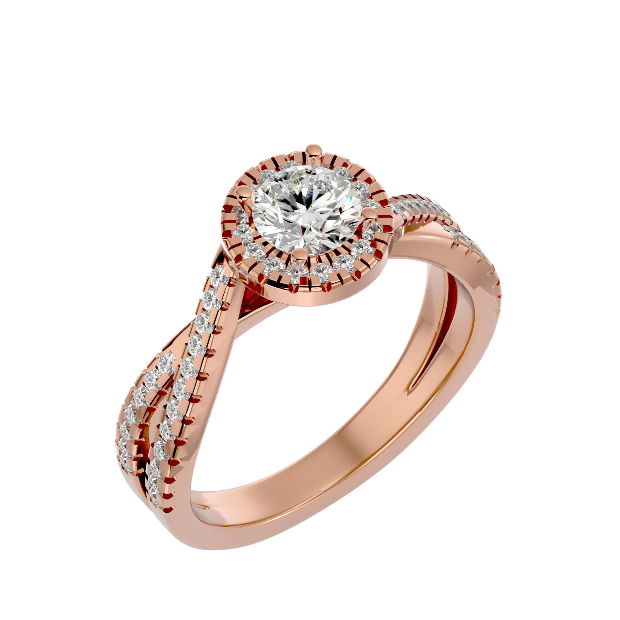 Round Halo solitaire wedding engagement ring with 360 view 3D print model_13