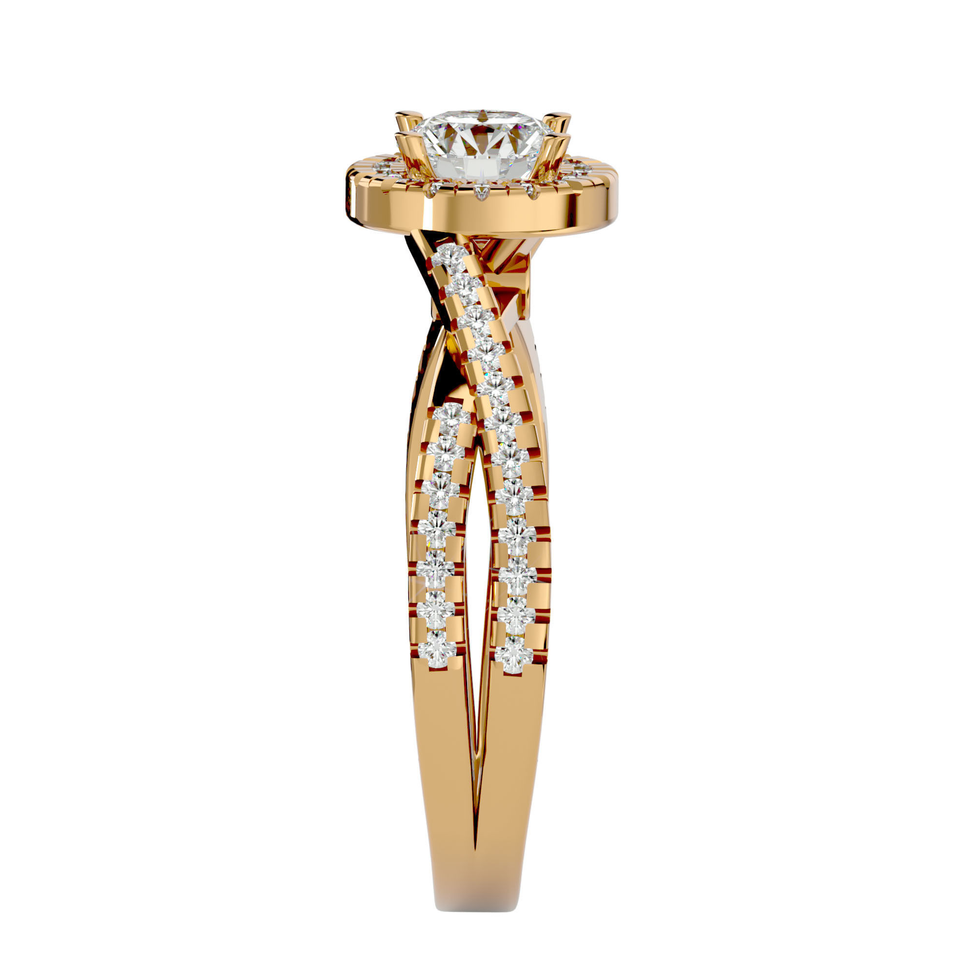 Round Halo solitaire wedding engagement ring with 360 view 3D print model_8