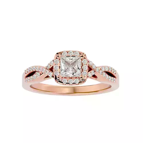 Princess Halo solitaire wedding engagement ring with 360 view